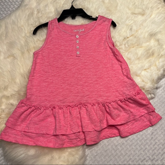 CAT & JACK PINK SLEEVELESS BUTTON RUFFLE TANK TOP